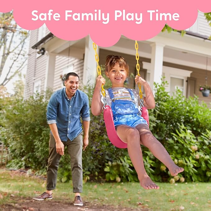 TURFEE Swings for Outdoor Swing Set -SwingSeat Replacement Kits with Heavy Duty Chains - Backyard Swingset Playground Accessories for Kids (Pink)