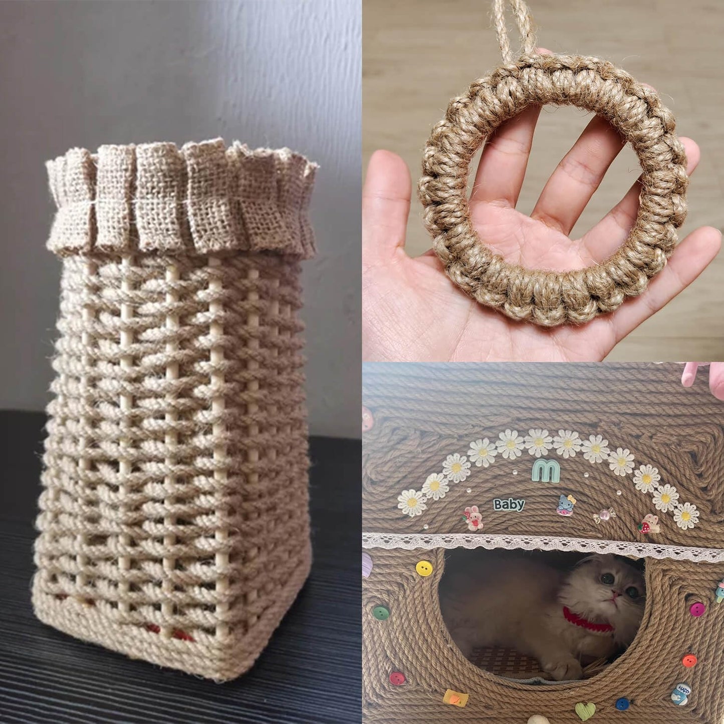 2-Pack Natural Jute Twine Rope, 4mm x 656ft Heavy Duty & Eco-Friendly - for Crafts, Gardening, Cat Scratching Post, Bundling & Hanging, 328Feet/Roll-VerdiqueGarden