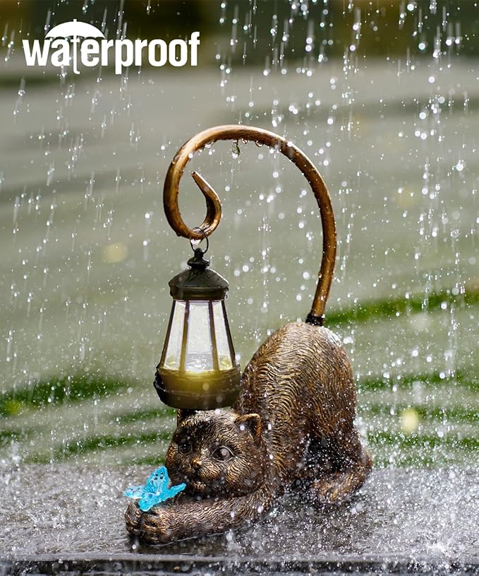 Garden Decor with Solar Lantern:Statues for Outdoor Decorations Yard Art Figurine for Patio Balcony Porch Lawn Ornaments-Gifts for Mom Grandma-VerdiqueGarden