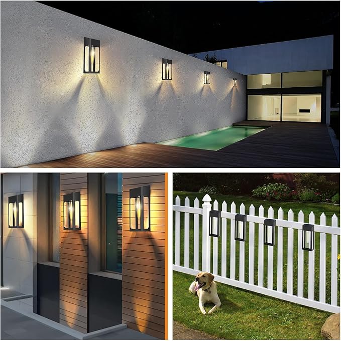 GOODFOEVER Solar Outdoor Lights Waterproof, 4 Pack Fence Lights Solar Powered with LED Bulbs, Metal Wall Lights for Garden Porch Patio Yard and Garage, Aluminum and Glass Shade (Wall Light 4 Pack)-VerdiqueGarden