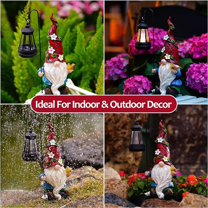 Garden Gnomes Outdoor Statue with Solar Lights,Solar Gnomes Decorations for Yard Outdoor gnome Decorations for Garden, Patio Gnome Gifts for Mom-VerdiqueGarden