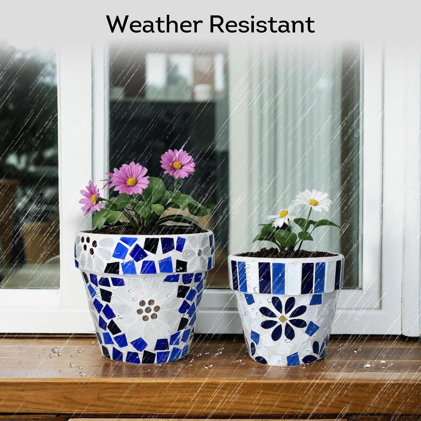 Lily's Home Set of 2 Flowerpots with Mosaic Pattern. Decorative Plant Pots with Drainage Holes for Indoor Outdoor, Perfect for Snake Plants, Succulents,Terracotta. Pots are 4 9⁄10 & 4 ¼ inch Height.-VerdiqueGarden