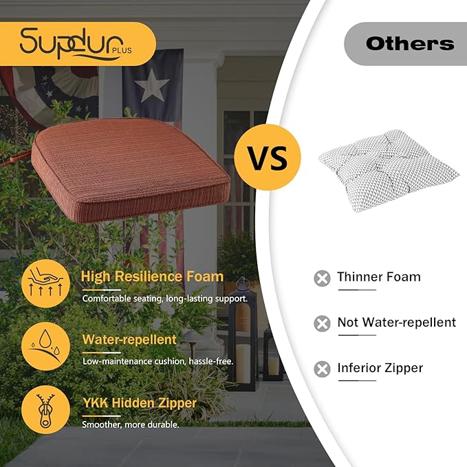 Outdoor Outdoor Round Corner Seat Cushion, 17"x16"x2", Set of 4, Non Slip Seat Cushion Pads with Removable Cover for Patio Furniture, Garden Yard Lawn, Dark Yellow Tan Stripe-VerdiqueGarden