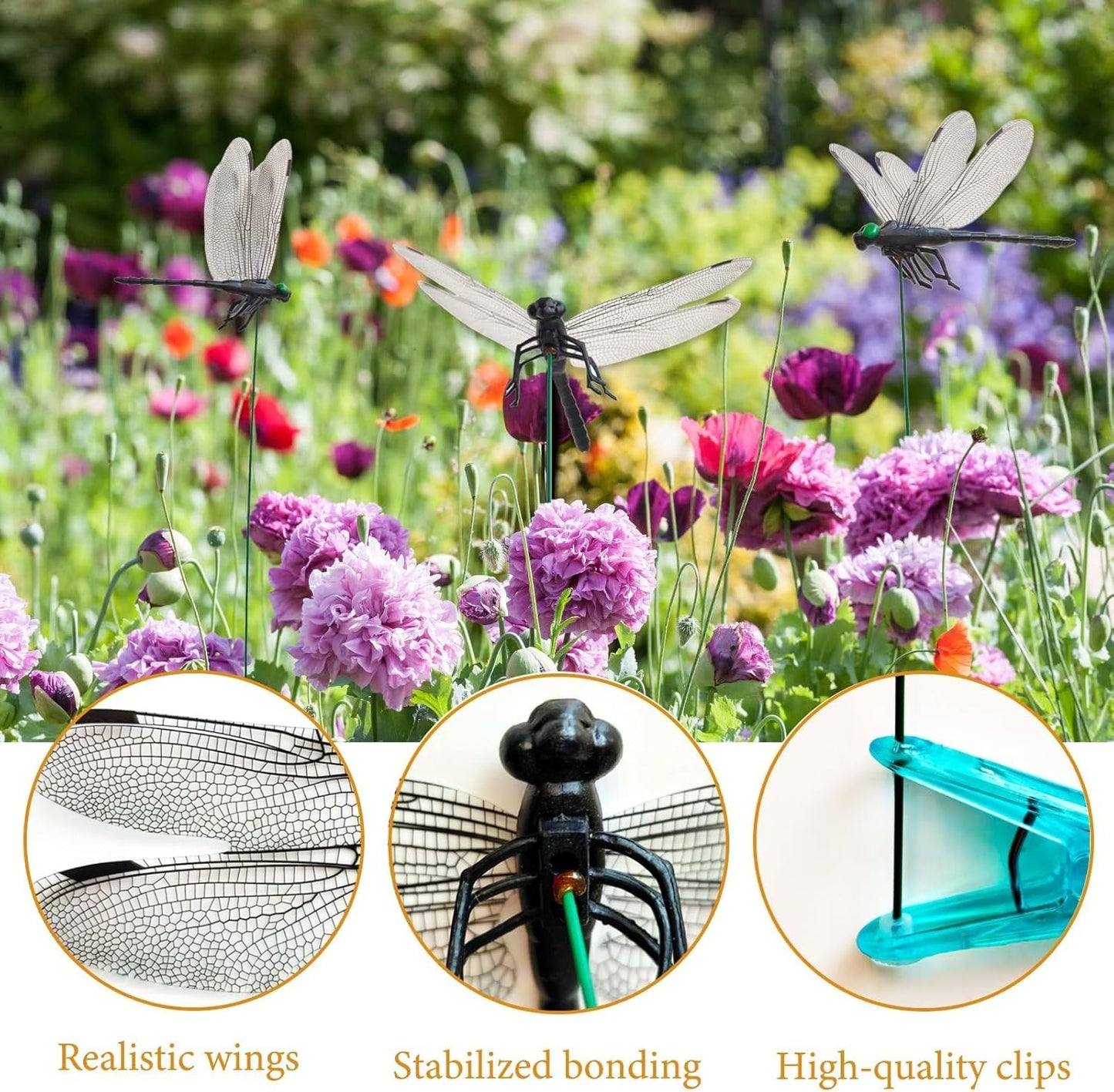20 Pcs Dragon Fly Clips for Bugs Repellent, 3D Artificial Dragonfly Hat Clip, Dragonfly Garden Decor (20, Black*20 Pcs)-VerdiqueGarden