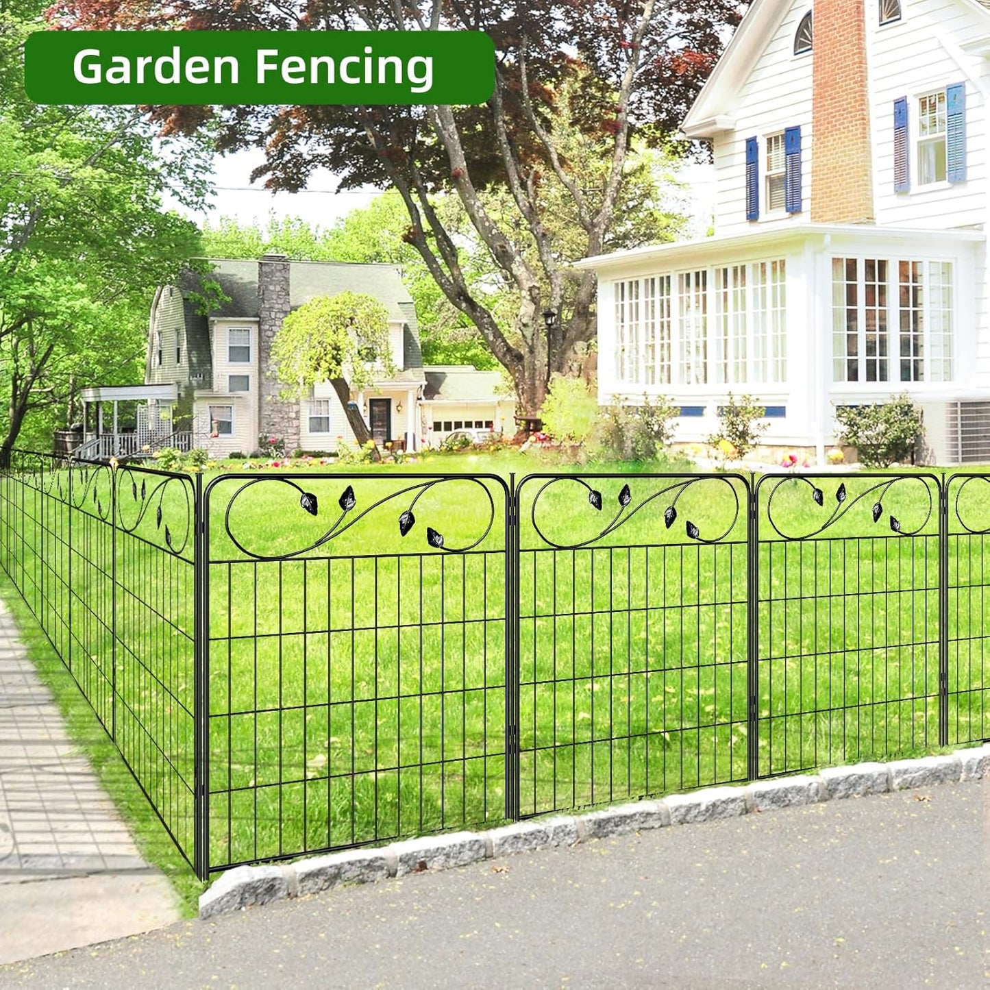 No Dig Decorative Garden Fencing 30in(H) X16ft(L) 8 Panels+9 Stakes Temporary Fence Metal Edging Patio Garden Fence Border for Flower Bed, Animal Barrier for Outdoor-VerdiqueGarden
