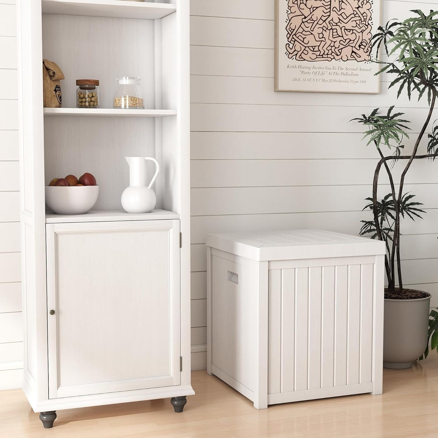 Deck Box, 51 Gallon Front Porch Package Bin Delivery Box for Outside, Small Patio Outdoor Storage Boxes Waterproof, UV Resistant Plastic Resin Pool Storage Bins with lids, White-VerdiqueGarden