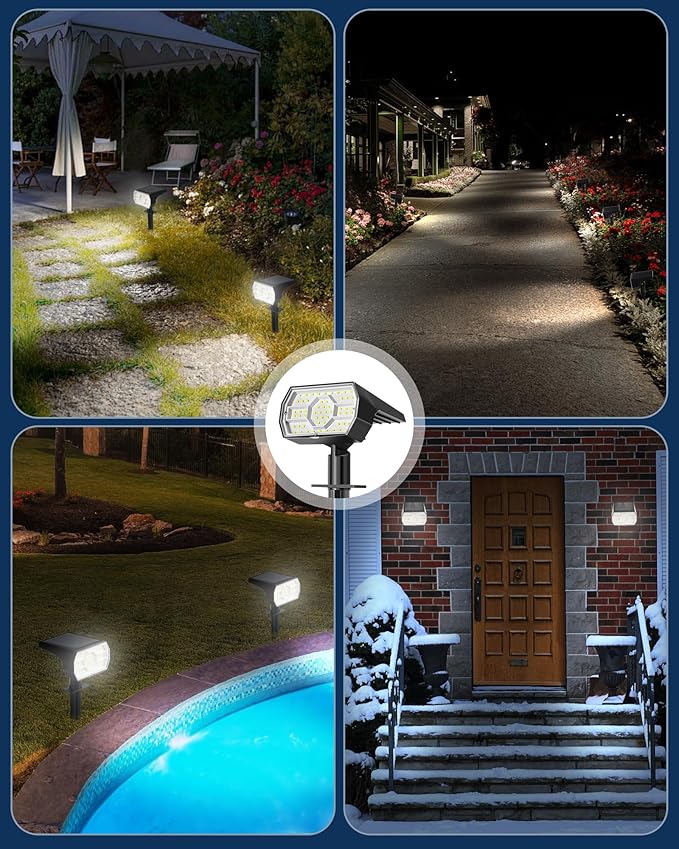 Kaxiida Solar Lights Outdoor Waterproof IP68, 3 Lighting Models Solar Powered Spot Lights Outdoor, 56LED Light Dusk to Dawn for Yard Patio Garden Pathway Landscape Lighting-VerdiqueGarden