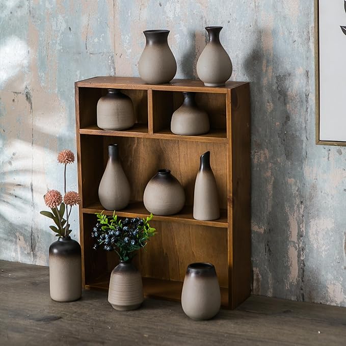 JOJUNO Rustic Bud Vase, Ceramic Small Vase Set of 11, Mini Vases for Fresh and Dried Flowers, Modern Farmhouse Home Decor, Pottery Vases for Living Room, Shelves, Centerpieces for Dining Table-VerdiqueGarden