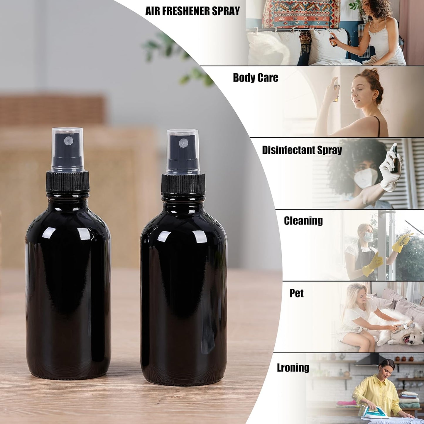 2 oz Glass Spray Bottles, Reusable Fine Mist Sprayer Small Spray Bottle, Leak-Proof Design, Perfect for Travel, Skin Care, Perfumes, Botanical, Cleansing (Black, 2oz-48pcs)-VerdiqueGarden