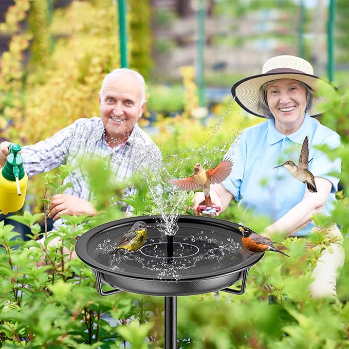 Metal Bird Bath for Outside Garden Birdbath Bowl, 36.2" Height Freestanding Bird Feeders for Outdoors with 4 Prongs Base Stake, Standing Birdfeeders for Yard Lawn Decor (Black)-VerdiqueGarden