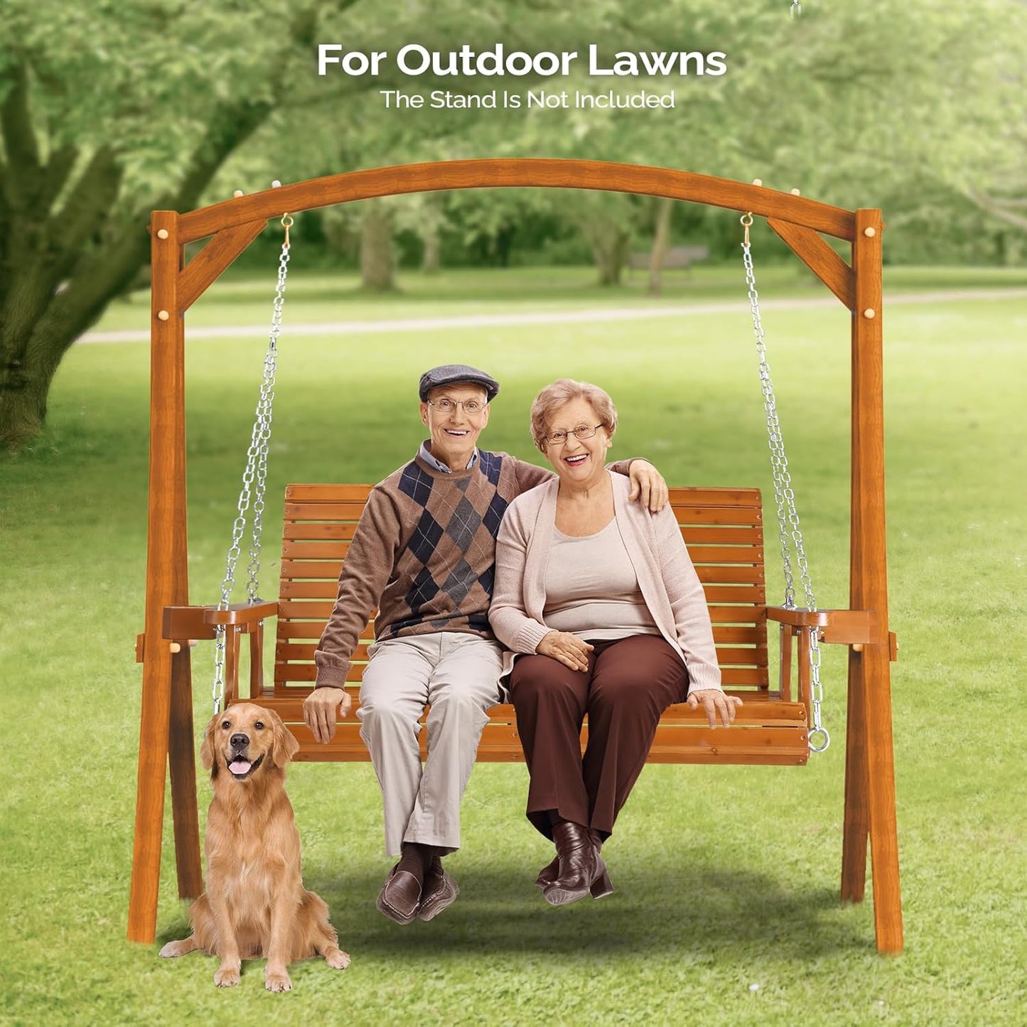 VINGLI XL Size Patio Wooden Porch Swing Outdoor with Cup Holders, Heavy Duty 880 LBS Hanging Swing Chair Bench with Hanging Chains for Yard, Lawn, Garden (4 FT Pro, Brown)-VerdiqueGarden