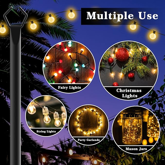 Aulimhti 10Ft Metal Poles with Fork for Outdoor String Lights,2 Pack Light Stand for Outside Garden,Patio,Wedding,Backyard,Deck,Party-VerdiqueGarden