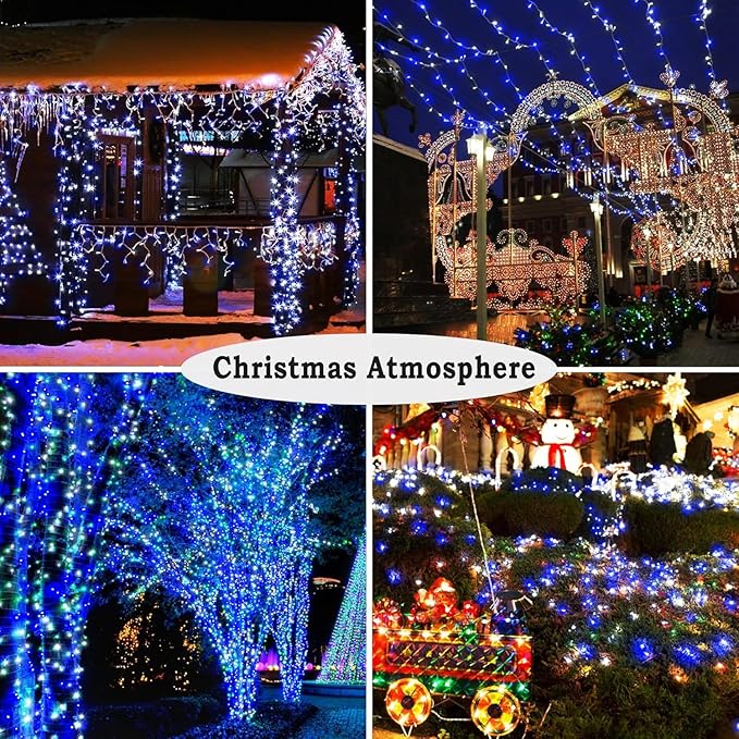 KNONEW Outdoor Christmas Lights 500 LED 197ft String Lights 8 Modes & Memory Fairy Light Plug in Waterproof LED String Lights for Xmas Yard Tree Wedding Party (Blue and White)-VerdiqueGarden
