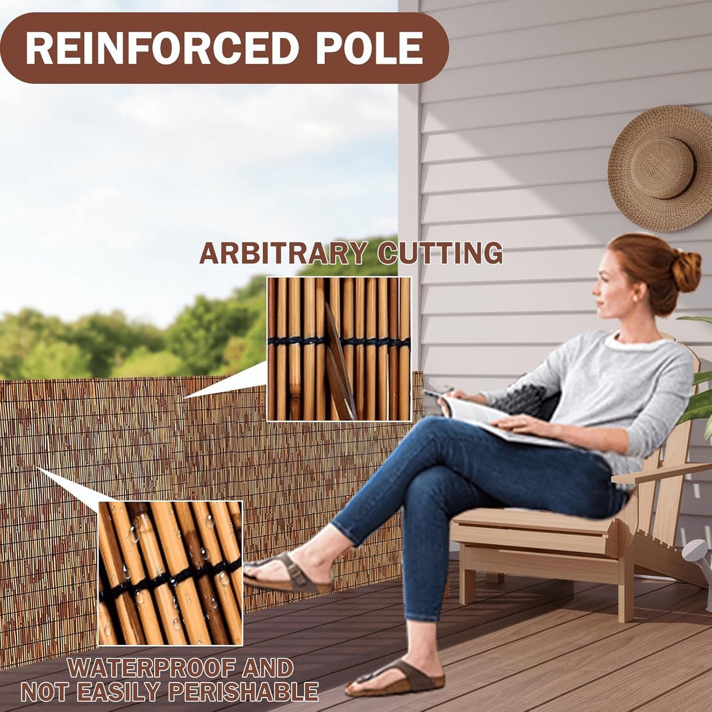 Natural Reed Fencing Rolls, Decorative Bamboo Fencing 4 ft High Roll Reed Screen Curtain, Natural Reed Bamboo Fencing for Outdoor Balcony Patio Garden Backyard (Light Russet), LWZLTH7-VerdiqueGarden