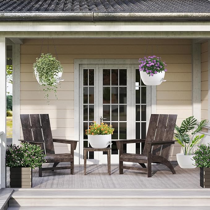 12 Inch Hanging Baskets 2 PC with Chains, Self-Watering Hanging Planters for Indoor Outdoor Plants, Plastic Hanging Flower Pots,White-VerdiqueGarden