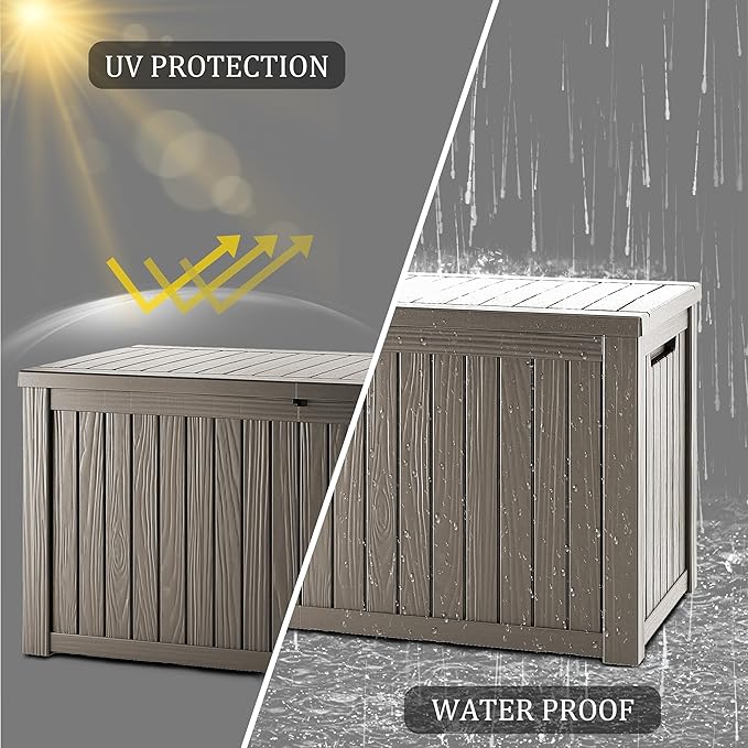 270 Gallon Lockable Resin Deck Box, Waterproof & UV-Resistant Outdoor Storage Box for Outdoor Cushion Storage, Garden Tools & Pool Accessories Storage, Gray-VerdiqueGarden