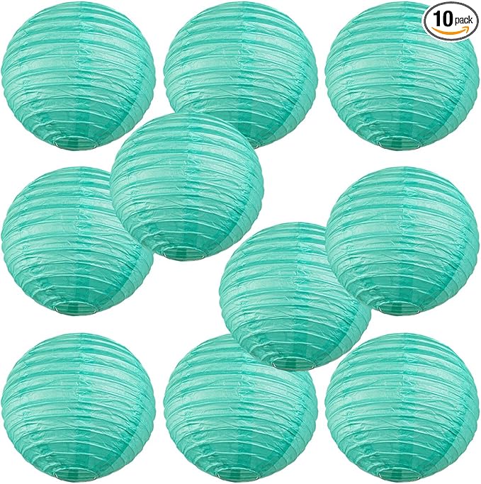 WYZworks - Round Paper Lanterns 10 Pack (Sea Green, 10") - Hanging Paper Lanterns Lamp for Wedding, Birthday, Party and Home Decorations with 8", 10", 12", 14", 16" Option-VerdiqueGarden
