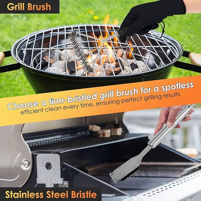 Yoehka BBQ Grilling Accessories Set, 34Pcs Heavy Duty Grill Tools for Outdoor Camping, Grilling Gifts for Men Dad, Stainless Steel Barbecue Utensils Kit with Mats and Glove in Carrying Bag, Silver-VerdiqueGarden