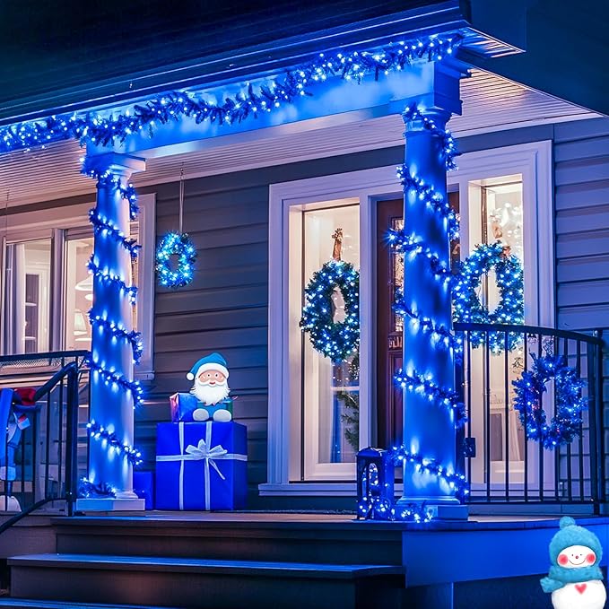 JMEXSUSS Connectable 100 LED Blue Christmas Lights Clear Wire, 8 Modes Blue Christmas Tree Lights Indoor Outdoor Plug in, 33ft Fairy String Lights for Christmas Tree, Xmas, Party, Garden-VerdiqueGarden
