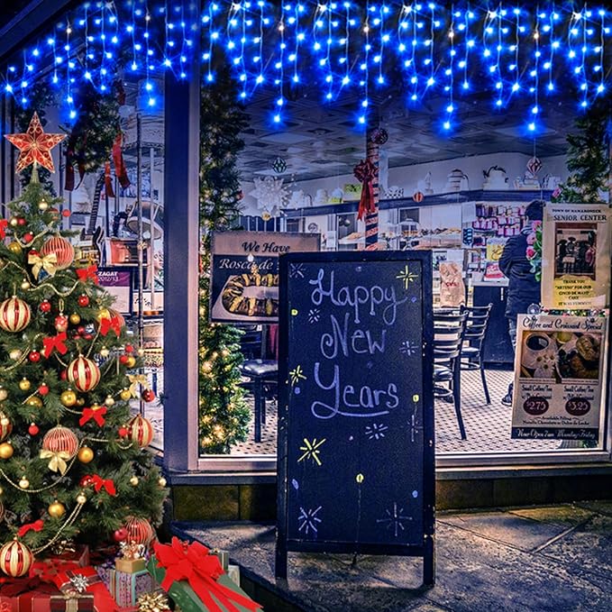 Hezbjiti Christmas Lights Decorations Outdoor, 800 LED 65.6 FT 8 Modes 150 Drops Fairy String Curtain Lights for Christmas Decor Eaves Window Party Yard Garden Indoor (Blue)-VerdiqueGarden