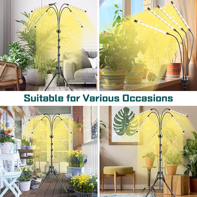 Grow Lights for Indoor Plants Full Spectrum with 15-63 inches Adjustable Tripod Stand Plant Light with 4/8/12H Timer with Remote Control-VerdiqueGarden