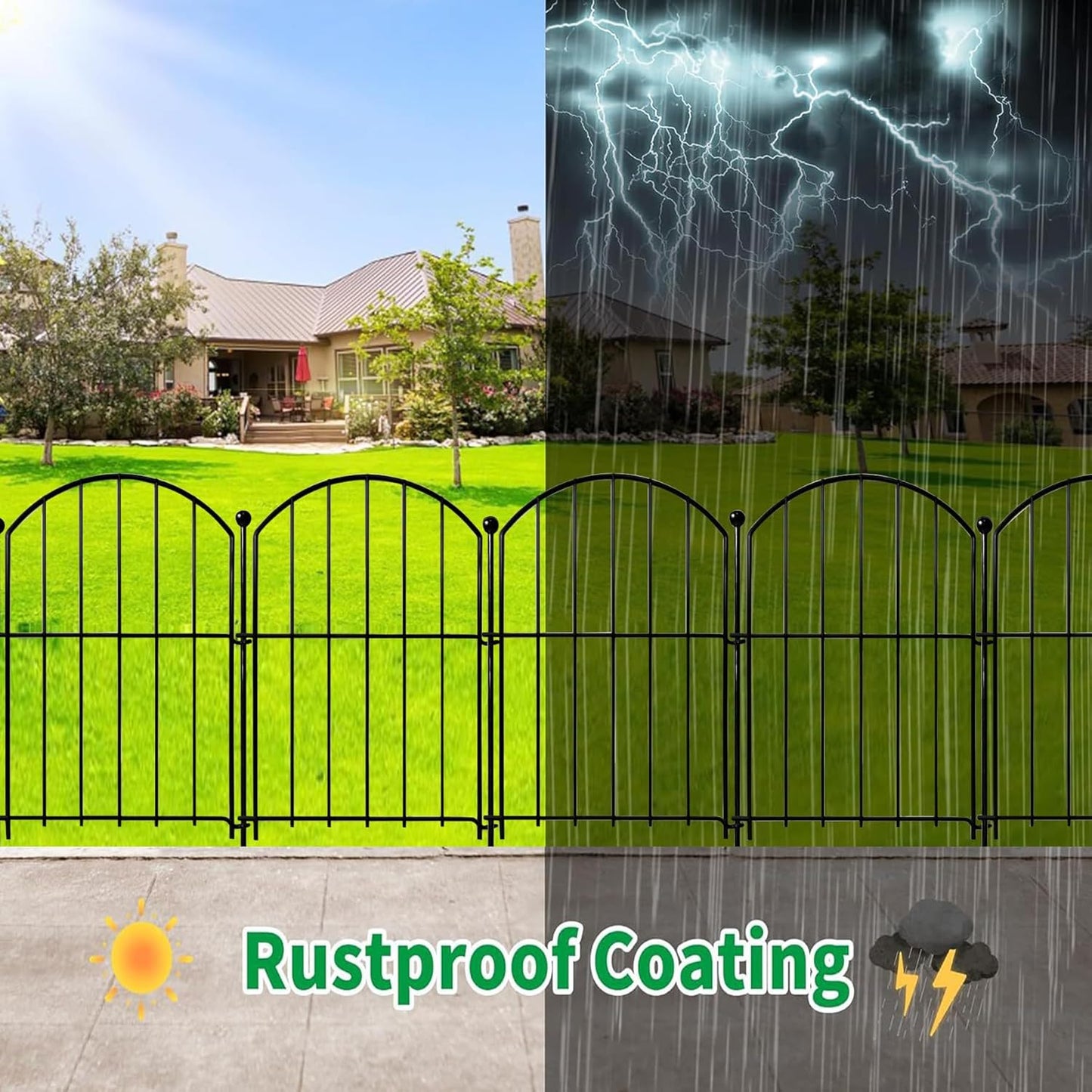 Decorative Garden Fence 21in x10.8ft, 10 Pack Rustproof Metal No Dig Fence Animal Barrier for Dog, Arched Flower Bed Edging Ornamental Wire Border Panel Fencing (Arch)-VerdiqueGarden