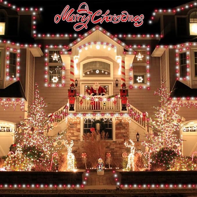 YEGUO Solar Fairy Lights Outdoor Waterproof, 4 Pack Each 33ft 100 LED String Lights, 8 Modes Silver Wire Solar Outdoor Lights (Red and White)-VerdiqueGarden