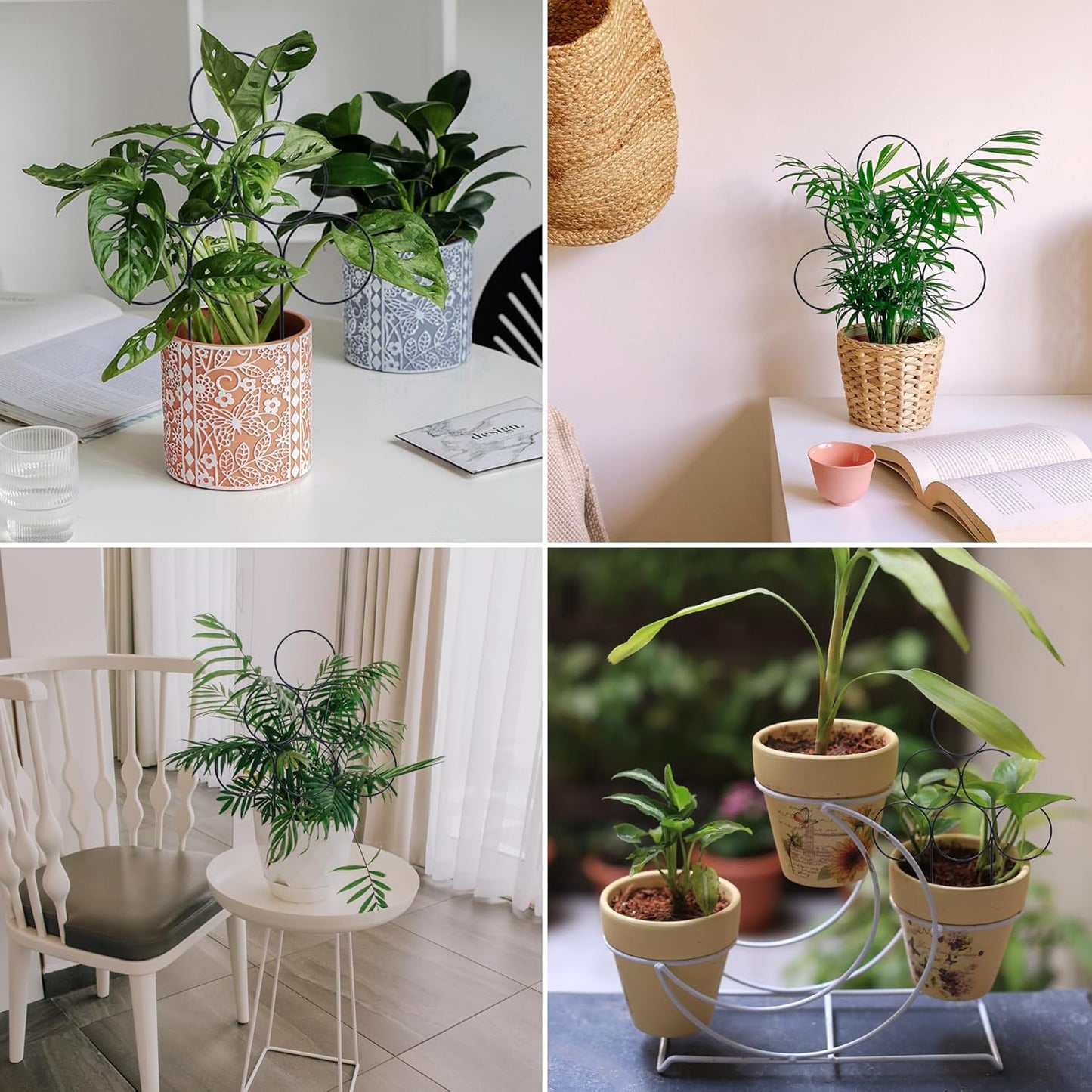 15.7 Inch Plant Trellis Indoor for Potted Plants 2 Pack Indoor Houseplant Trellis for Climbing Plants Stackable for Vine Ivy Support(15.7inch Black)-VerdiqueGarden