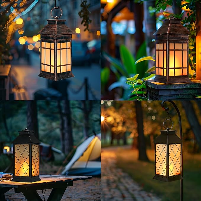 18" Glass Solar Lanterns Outdoor Waterproof, Large Solar Flickering Flame Lantern, Outdoor Lantern Decorative Metal Solar Garden Light for Patio Garden Backyard Outside Tabletop Decor(Vintage Copper)-VerdiqueGarden