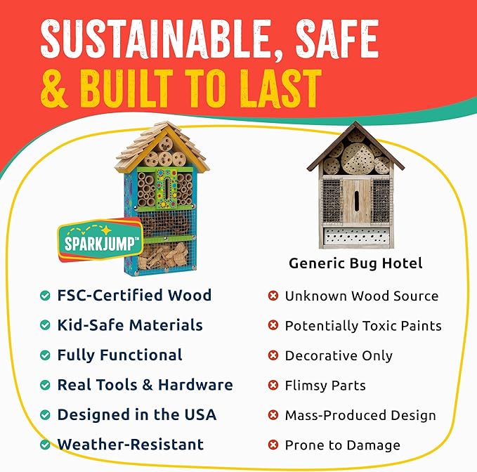 Premium Bug Hotel Kit, DIY Cedar Wood Craft for Building Bee, Ladybug, or Butterfly Houses, Educational Kit for Kids, Parents and Teachers-VerdiqueGarden