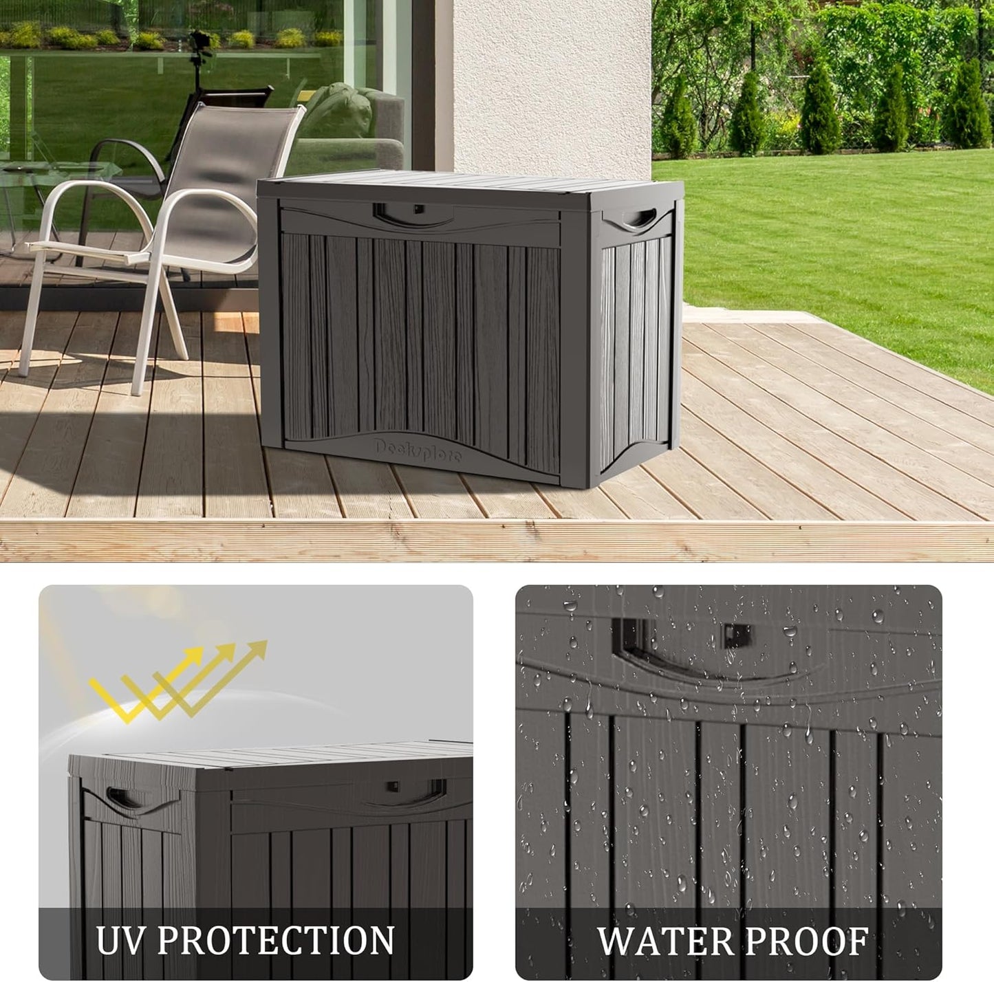 45 Gallon Double-Wall Resin Deck Box - Lockable Waterproof Outdoor Storage Box, 515bs Capacity & Doubles as Seating for Patio Furniture - Garden Tools, Pool Accessories (Brown)-VerdiqueGarden