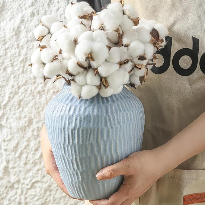 Ceramic Vase for Home Decor,7.8 Inch Flower Vases,Decorative Blue Vase for Pampas Grass,Modern Art Texture Vases for Home Entryway Living Room Dining Table Farmhouse Office Decor-Mat Blue-VerdiqueGarden