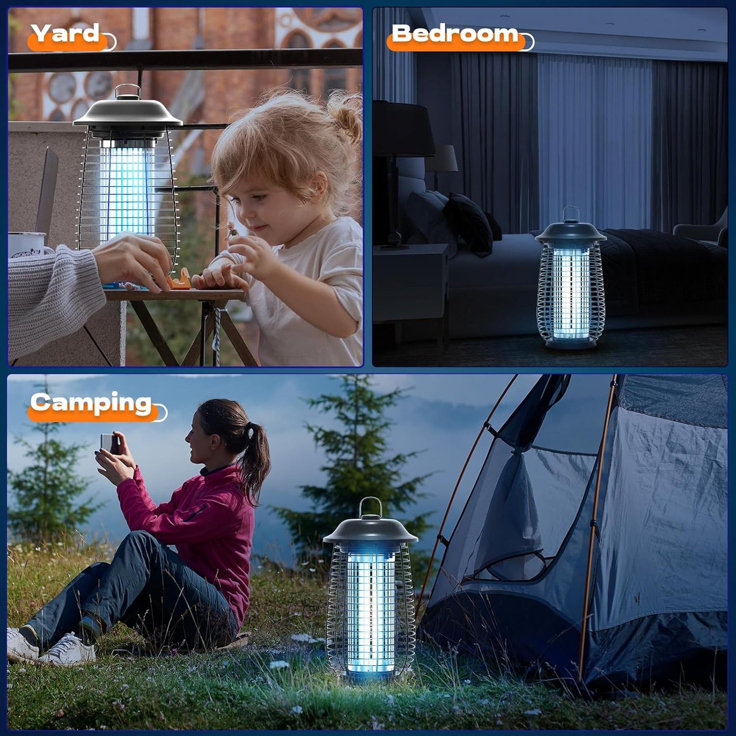 Bug Zapper Indoor & Outdoor, 4200V Electric Mosquito Zapper, 10 Years Lifespan, 6.5ft Power Cord, Waterproof, Fly Trap Mosquito Trap, Fly Killer Fly Zapper for Home, Patio, Kitchen, Backyard, Camping-VerdiqueGarden