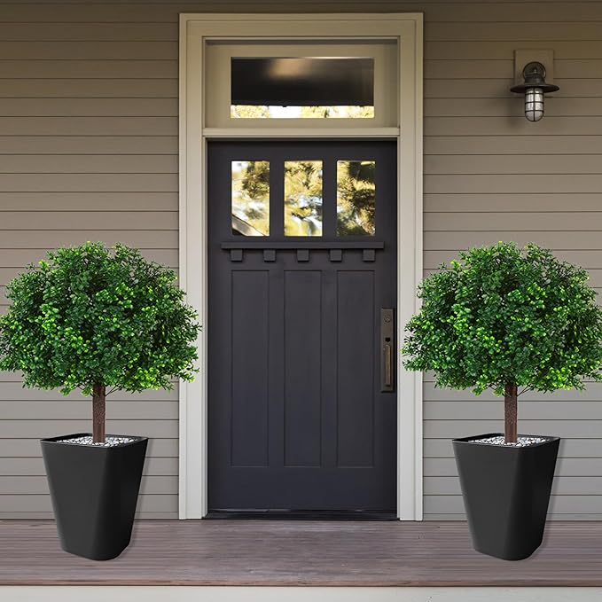 Artificial Boxwood Topiary Ball Trees, Set of 2 Artificial Boxwood Ball Bush Artificial Shrub Bushes UV Resistance Rated with Spike Fake Outdoor Plant for Front Door Decor, Home Decor, Garden-VerdiqueGarden