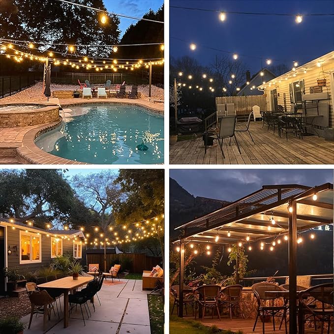 Honche Solar Lights Outdoor Waterproof LED IP66 with 15 Edison Bulb Warm White String Lights Patio Lights Decorate for Christmas Camping Wedding Birthday Backyard Gazebo Party-VerdiqueGarden