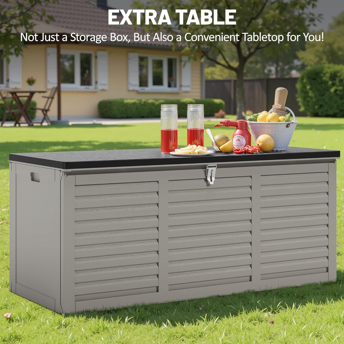 130 Gallon Deck Box Outdoor Waterproof Storage Box Lockable Resin Outdoor Storage Box for Garden Tools Patio Cushions UV-Resistant & Easy Assembled (Gray)-VerdiqueGarden