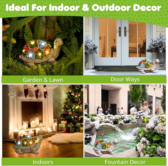 Solar Garden Turtle Statue - Turtle Decor with 7 Warming Solar LED Lights, Outdoor Decorations for Yard Patio Lawn & More, for Women, Moms, Birthdays or Turtle Lovers-VerdiqueGarden