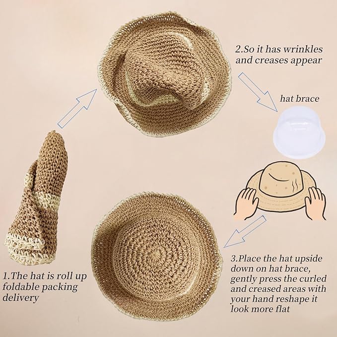 Floppy Big Beach Straw Hats for Women Foldable Summer Wide Brim Packable Sun Hat Womens Travel Straw Fedora Hat-VerdiqueGarden