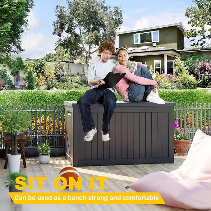 Deck Box - 230 Gallon Large Outdoor Storage box,Waterproof Patio Furniture and Storage Deck - Lockable and UV Resistant, Perfect for Pool and Outdoor Use, Weatherproof Resin, Lockable (Black) -VerdiqueGarden