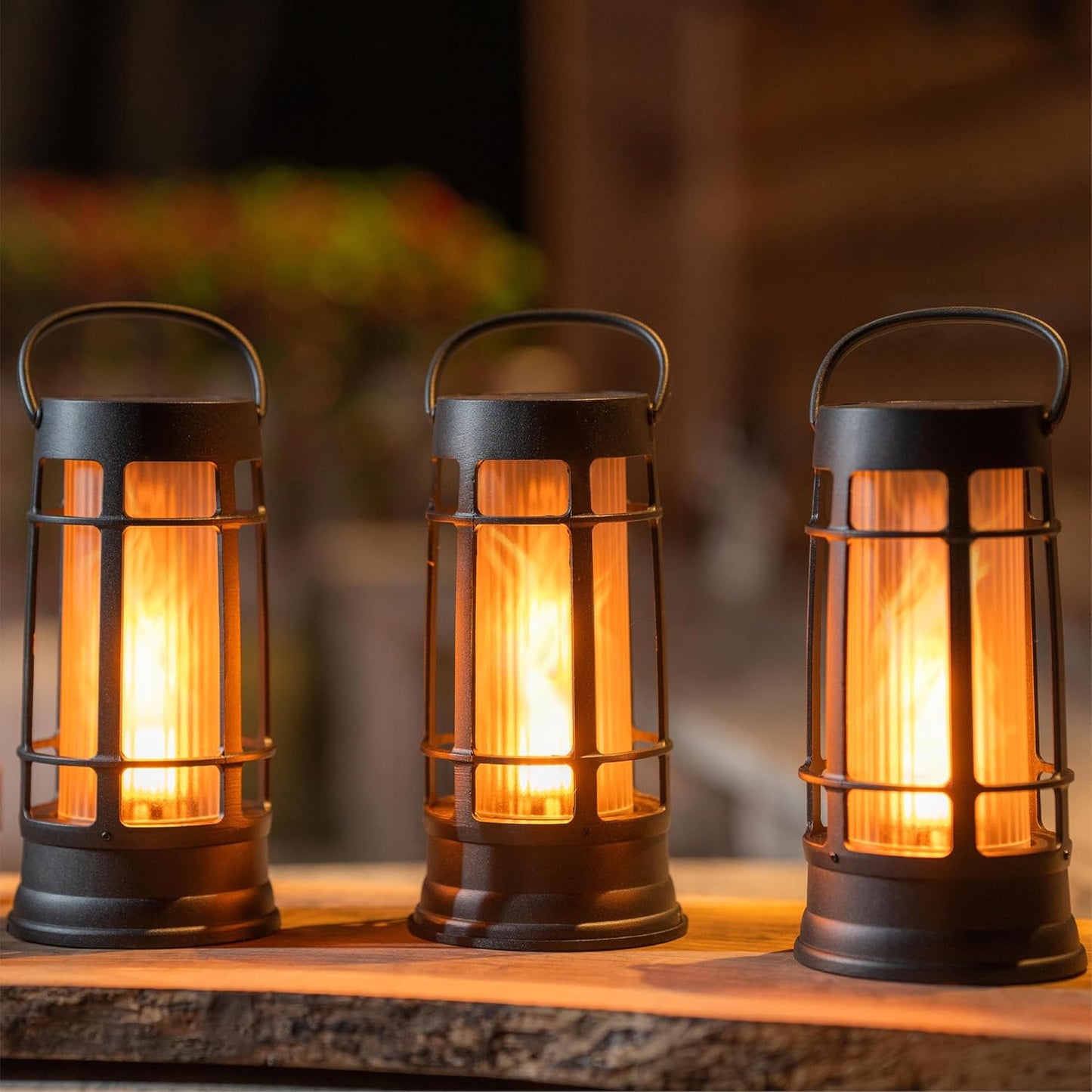 Metal Outdoor Solar Lantern, Flickering Solar Lanterns Outdoor Waterproof with Patented LED, Outdoor Lanterns for Porch, Patio, Garden, Tabletop, Hanging Use, Matte Black (2 Pack)-VerdiqueGarden