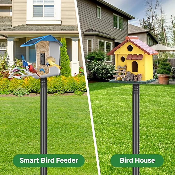 79In Smart Bird Feeder Pole Mount Kit,Adjustable Bird House Pole for Outdoors Heavy Duty, Metal Birdhouse Stand for Outside Multiple Mounting Option(Black Finish)-VerdiqueGarden