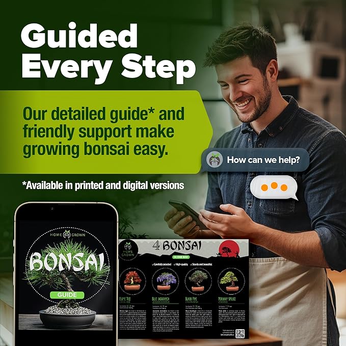 HOME GROWN Bonsai Tree Kit, Grow Your Own: Premium 4 Bonsai Trees Starter Kit | Unique Japanese Gardening Gift for Moms, Women, Men, Beginners & Gardeners | Creative Crafts for Adults BK1-2nd-MF-VerdiqueGarden