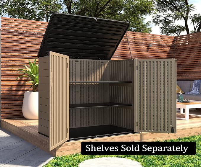 HOMSPARK Storage Shed Weather Resistance, Multi-Purpose Outdoor Storage Cabinet for Backyards and Patios, Horizontal Storage Shed for Lawnmower, Patio Accessories (Coffee, X Large - 48 cu.ft)-VerdiqueGarden