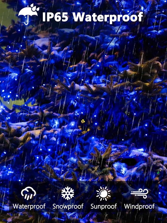 EEW 2-Pack 200 LED Solar String Lights Outdoor, Solar Christmas Lights with 8 Lighting Modes, Waterproof Green Wire Solar Tree Lights for Outside Xmas Wedding Party Garden Patio Decorations (Blue)-VerdiqueGarden