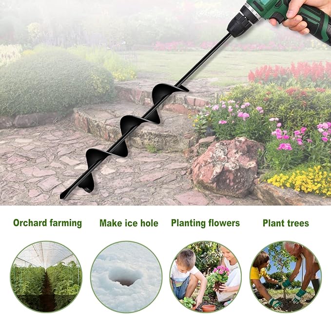 LONGRUN Auger Drill Bit for Planting, Garden Spiral Hole Drill for 3/8” Hex Drive Augers, Solid Shaft Hole Digger Easy Rapid Planter for Planting Trees, Bulbs, Seedlings-2.4"x22.84"-VerdiqueGarden