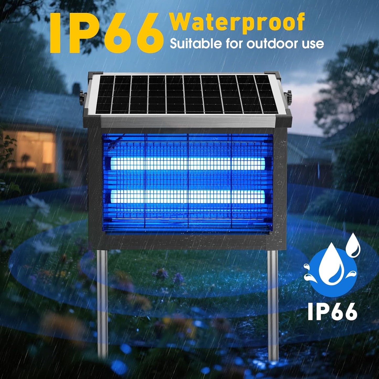 Bug Zapper Outdoor Solar Powered, Zwiran Mosquito Zapper Indoor with 4500V High Powered, Electric Fly Zapper with Extension Cord and Grounding Bracket, Rechargeable Waterproof Mosquito Killer-VerdiqueGarden