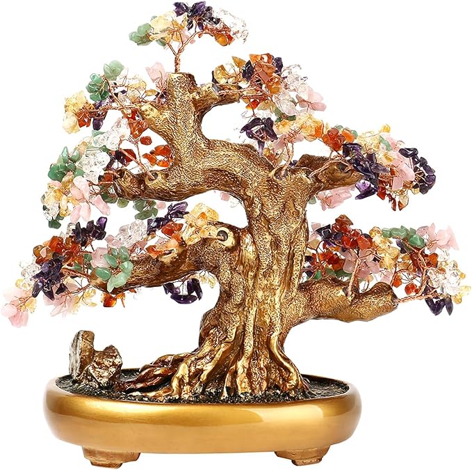 Comeon Large Crystal Quartz Lucky Tree Gem Tree for Office Home Feng Shui Decoration for Wealth/Fortune and Luck (Mix-Gemstone)-VerdiqueGarden