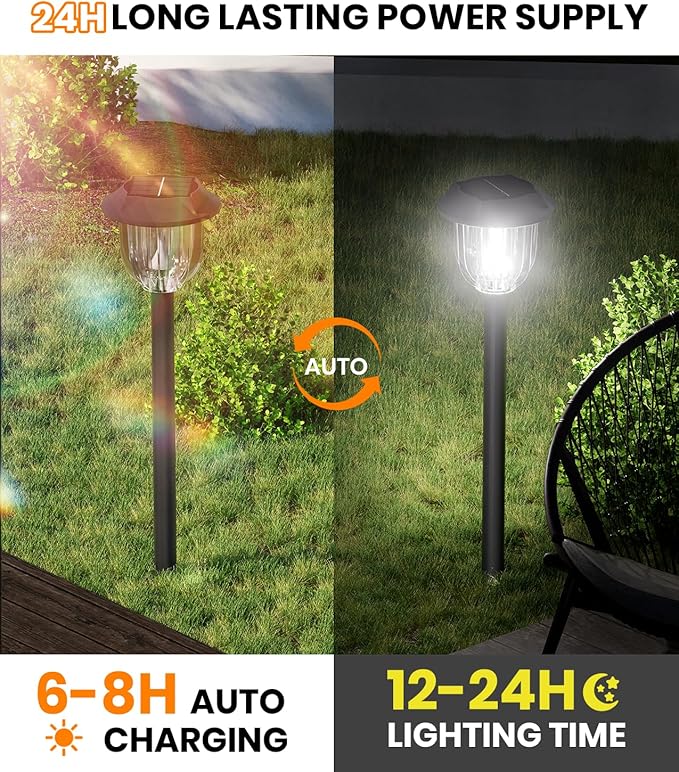 AOSEA 12000K 10 Pack Solar Lights Outdoor IP65 Waterproof,LED Solar Lights for Outside,Landscape Lighting,Garden Decorative for Yard,Patio,Landscape,Walkway,Sidewalk,Driveway,Lawn (Cold White)-VerdiqueGarden
