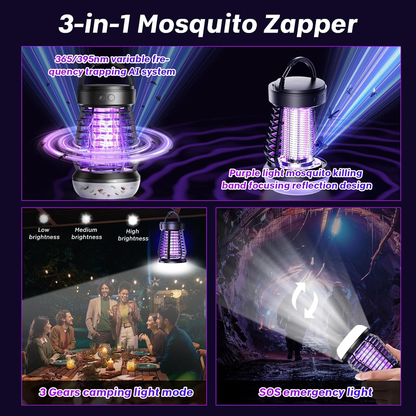 Upgraded Electric Fly Zapper,3 in 1 Bug Zapper Outdoor & Indoor, Electric Mosquito Killer Lamp with 2000V Grid & On/Off Switch, Mosquito Traps for Kitchen, Patio, Backyard, and More (Black)-VerdiqueGarden