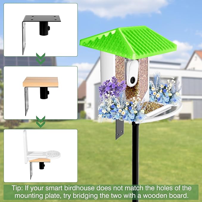 Bird House Pole, 95 Inch Heavy Duty Bird Feeder Pole Mount Kit for Outdoors, Adjustable Bird Feeding Stand, with 2-Hooks, 5-Prong Base for Birds Watching-VerdiqueGarden